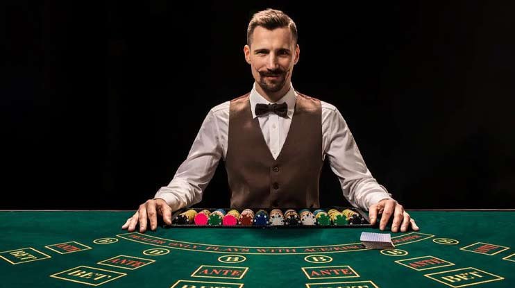 Antarmuka Game Demo rosi slot menampilkan meja blackjack dengan chip virtual